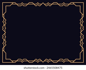 Art deco frame. Vintage linear border. Design a template for invitations, leaflets and greeting cards. Geometric golden frame. The style of the 1920s - 1930s. Vector illustration