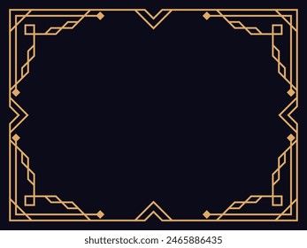 Art deco frame. Vintage linear border. Design a template for invitations, leaflets and greeting cards. Geometric golden frame. The style of the 1920s - 1930s. Vector illustration