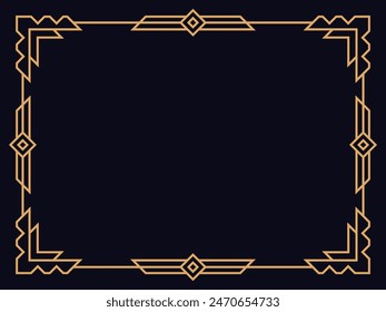 Art deco frame. Vintage linear border. Design a template for invitations, leaflets and greeting cards. Geometric golden frame. The style of the 1920s - 1930s. Vector illustration