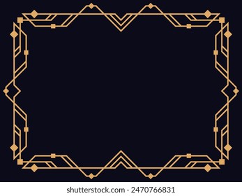 Art deco frame. Vintage linear border. Design a template for invitations, leaflets and greeting cards. Geometric golden frame. The style of the 1920s - 1930s. Vector illustration