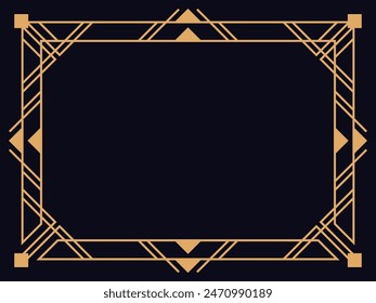 Art deco frame. Vintage linear border. Design a template for invitations, leaflets and greeting cards. Geometric golden frame. The style of the 1920s - 1930s. Vector illustration