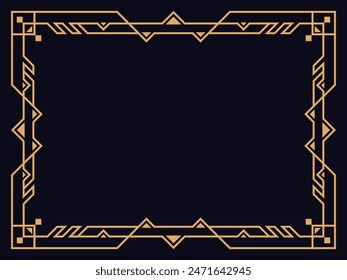 Art deco frame. Vintage linear border. Design a template for invitations, leaflets and greeting cards. Geometric golden frame. The style of the 1920s - 1930s. Vector illustration