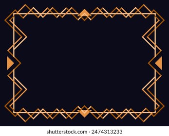 Art deco frame. Vintage linear border. Design a template for invitations, leaflets and greeting cards. Geometric golden frame. The style of the 1920s - 1930s. Vector illustration