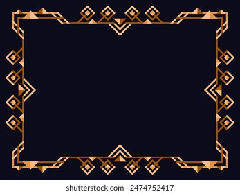 Art deco frame. Vintage linear border. Design a template for invitations, leaflets and greeting cards. Geometric golden frame. The style of the 1920s - 1930s. Vector illustration