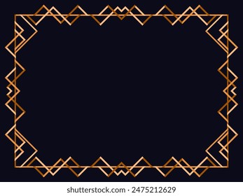 Art deco frame. Vintage linear border. Design a template for invitations, leaflets and greeting cards. Geometric golden frame. The style of the 1920s - 1930s. Vector illustration