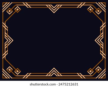 Art deco frame. Vintage linear border. Design a template for invitations, leaflets and greeting cards. Geometric golden frame. The style of the 1920s - 1930s. Vector illustration
