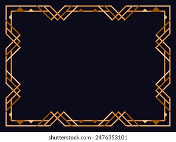 Art deco frame. Vintage linear border. Design a template for invitations, leaflets and greeting cards. Geometric golden frame. The style of the 1920s - 1930s. Vector illustration