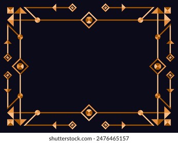 Art deco frame. Vintage linear border. Design a template for invitations, leaflets and greeting cards. Geometric golden frame. The style of the 1920s - 1930s. Vector illustration