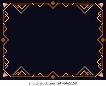 Art Deco Rahmen. Klassischer linearer Rahmen. Entwerfen Sie eine Vorlage für Einladungen, Faltblätter und Grußkarten. Geometrischer goldener Rahmen. Der Stil der 1920er - 1930er Jahre. Vektorillustration