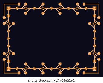 Art deco frame. Vintage linear border. Design a template for invitations, leaflets and greeting cards. Geometric golden frame. The style of the 1920s - 1930s. Vector illustration