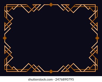 Art deco frame. Vintage linear border. Design a template for invitations, leaflets and greeting cards. Geometric golden frame. The style of the 1920s - 1930s. Vector illustration