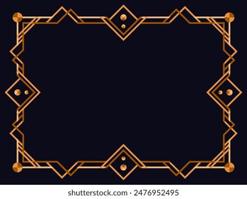 Art deco frame. Vintage linear border. Design a template for invitations, leaflets and greeting cards. Geometric golden frame. The style of the 1920s - 1930s. Vector illustration