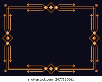 Art deco frame. Vintage linear border. Design a template for invitations, leaflets and greeting cards. Geometric golden frame. The style of the 1920s - 1930s. Vector illustration