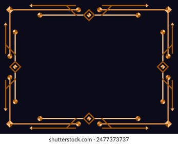 Art Deco Rahmen. Klassischer linearer Rahmen. Entwerfen Sie eine Vorlage für Einladungen, Faltblätter und Grußkarten. Geometrischer goldener Rahmen. Der Stil der 1920er - 1930er Jahre. Vektorillustration