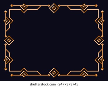 Art deco frame. Vintage linear border. Design a template for invitations, leaflets and greeting cards. Geometric golden frame. The style of the 1920s - 1930s. Vector illustration