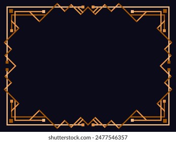 Art deco frame. Vintage linear border. Design a template for invitations, leaflets and greeting cards. Geometric golden frame. The style of the 1920s - 1930s. Vector illustration