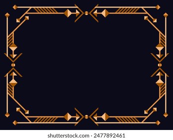 Art deco frame. Vintage linear border. Design a template for invitations, leaflets and greeting cards. Geometric golden frame. The style of the 1920s - 1930s. Vector illustration