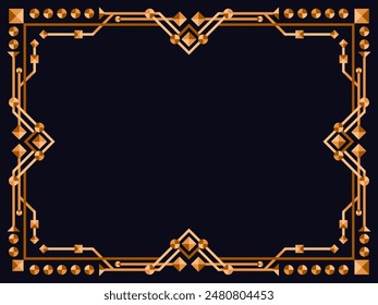 Art deco frame. Vintage linear border. Design a template for invitations, leaflets and greeting cards. Geometric golden frame. The style of the 1920s - 1930s. Vector illustration