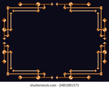 Art Deco Rahmen. Klassischer linearer Rahmen. Entwerfen Sie eine Vorlage für Einladungen, Faltblätter und Grußkarten. Geometrischer goldener Rahmen. Der Stil der 1920er - 1930er Jahre. Vektorillustration