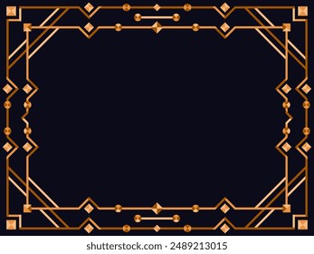 Art deco frame. Vintage linear border. Design a template for invitations, leaflets and greeting cards. Geometric golden frame. The style of the 1920s - 1930s. Vector illustration
