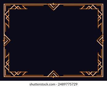 Art deco frame. Vintage linear border. Design a template for invitations, leaflets and greeting cards. Geometric golden frame. The style of the 1920s - 1930s. Vector illustration
