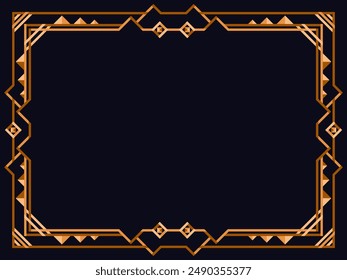 Art deco frame. Vintage linear border. Design a template for invitations, leaflets and greeting cards. Geometric golden frame. The style of the 1920s - 1930s. Vector illustration