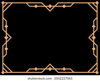 Art deco frame. Vintage linear border. Design a template for invitations, leaflets and greeting cards. Geometric golden frame. The style of the 1920s - 1930s. Vector illustration