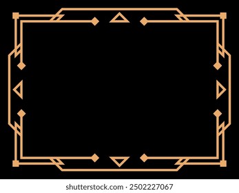 Art deco frame. Vintage linear border. Design a template for invitations, leaflets and greeting cards. Geometric golden frame. The style of the 1920s - 1930s. Vector illustration