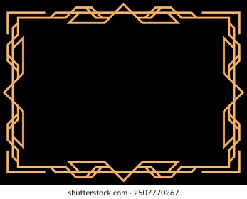 Art deco frame. Vintage linear border. Design a template for invitations, leaflets and greeting cards. Geometric golden frame. The style of the 1920s - 1930s. Vector illustration