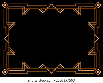 Art deco frame. Vintage linear border. Geometric gold frame in line art style. Design a template for invitations, leaflets and greeting cards. Vector illustration