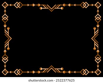 Art deco frame. Vintage linear border. Geometric gold frame in line art style. Design a template for invitations, leaflets and greeting cards. Vector illustration