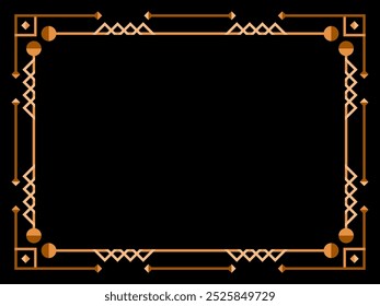 Art deco frame. Vintage linear border. Geometric gold frame in line art style. Design a template for invitations, leaflets and greeting cards. Vector illustration