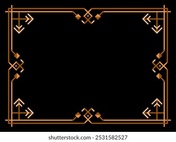 Art deco frame. Vintage linear border. Geometric gold frame in line art style. Design a template for invitations, leaflets and greeting cards. Vector illustration