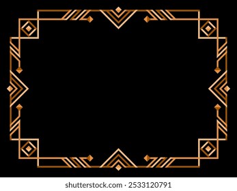 Art deco frame. Vintage linear border. Geometric gold frame in line art style. Design a template for invitations, leaflets and greeting cards. Vector illustration