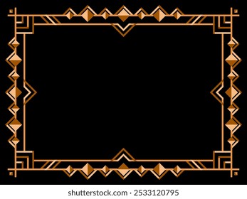 Art deco frame. Vintage linear border. Geometric gold frame in line art style. Design a template for invitations, leaflets and greeting cards. Vector illustration