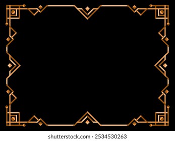 Art deco frame. Vintage linear border. Design a template for invitations, leaflets and greeting cards. Geometric golden frame. The style of the 1920s - 1930s. Vector illustration