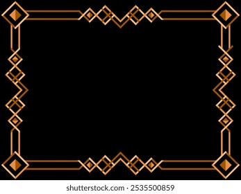 Art deco frame. Vintage linear border. Design a template for invitations, leaflets and greeting cards. Geometric golden frame. The style of the 1920s - 1930s. Vector illustration
