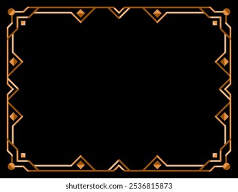 Art deco frame. Vintage linear border. Design a template for invitations, leaflets and greeting cards. Geometric golden frame. The style of the 1920s - 1930s. Vector illustration