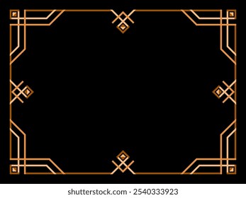 Art Deco Rahmen. Linearer Vintage-Rahmen. Geometrischer goldener Rahmen im Linien-Kunststil. Gestalten Sie eine Vorlage für Einladungen, Broschüren und Grußkarten. Vektorgrafik