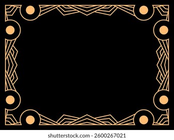 Art deco frame. Vintage linear border. Design a template for invitations, leaflets and greeting cards. Geometric golden frame. The style of the 1920s - 1930s. Vector illustration