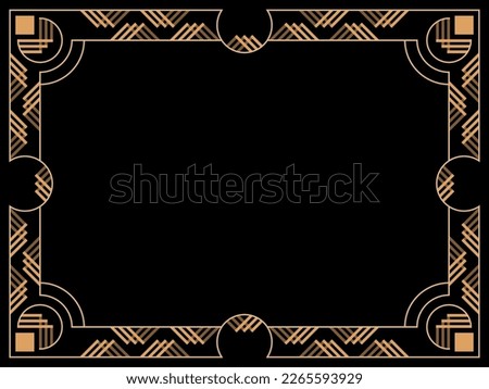 Art deco frame. Vintage linear border. Design a template for invitations, leaflets and greeting cards. Geometric golden frame. The style of the 1920s - 1930s. Vector illustration