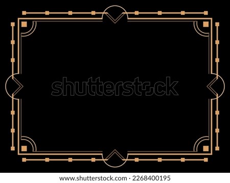 Art deco frame. Vintage linear border. Design a template for invitations, leaflets and greeting cards. Geometric golden frame. The style of the 1920s - 1930s. Vector illustration