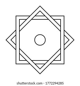 Art deco frame, vintage ornament. Star of David template. Interlocking square and diamond, side of a square is infused with the sides of a rhombus. Vector monochrome illustration.
