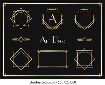 Art deco frames and borders set. Golden frames template in style of 1920s. Vector art deco elements for your design.