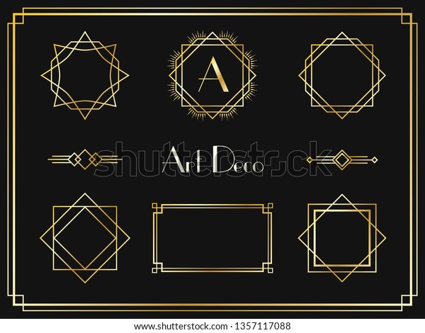 Art deco\
frames and borders set. Golden frames template in style of 1920s.\
Vector art deco elements for your\
design.