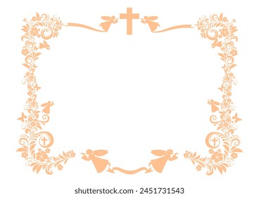 Art deco frames with cross. Christian Symbol design elements isolated on white background. Ornate Cross. Horizontal Frame. Memorial design elements. Vector illustration