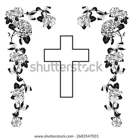 Art deco frames with cross. Christian Symbol design elements isolated on background. Ornate Cross. Memorial design elements. Vector illustration