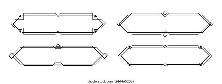 Marcos Art Deco, elegantes bordes antiguos, Botones de juego decorativos o etiquetas aisladas en blanco. Ilustración vectorial.