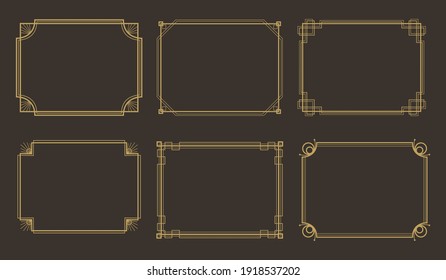 Art deco frames. Geometric line border, luxury golden frame vector set