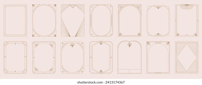 Colección minimalista con marcos Art Decó. Ilustraciones modernas de estilo mínimo. Elegantes bordes y marcos de lujo, diseño de plantillas vectoriales